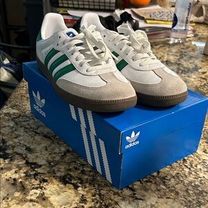 Adidas White and Green Classic Sneakers